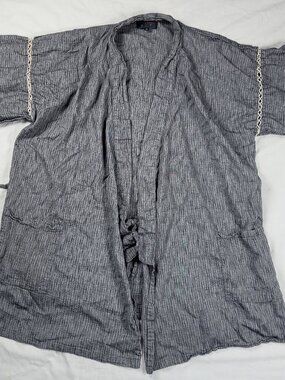 Wabi Sabi Shirt Top Women’s LL Gray Tie Cotton Japanese Kimono Wrap